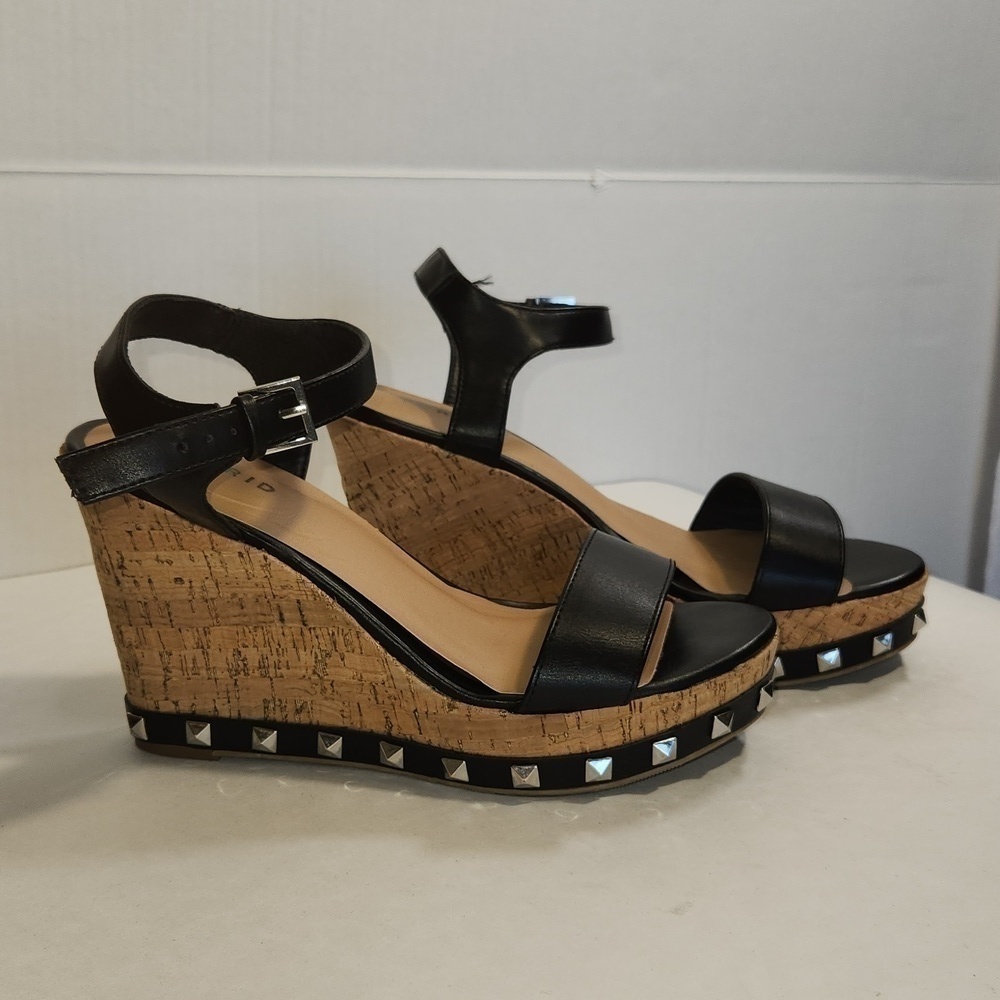 Torrid Cork Silver Studded Adjustable Strap Open Toe Platform Wedge Size 9WW - Picture 6 of 11